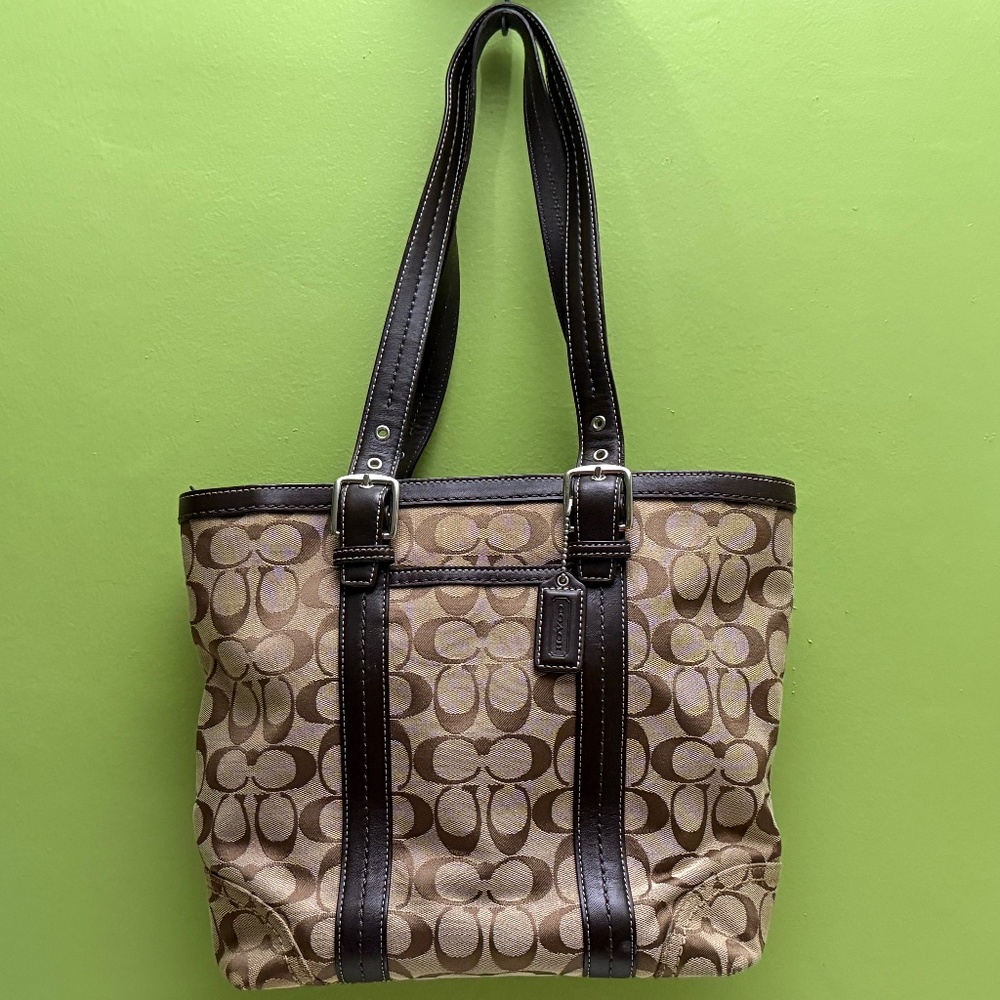 Coach Medium Tote Brown Jacquard Bag